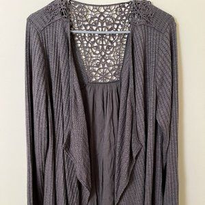 Knox Rose NWT Women's L Gray Flowy Open Long Sleeve Cardigan Lace Back